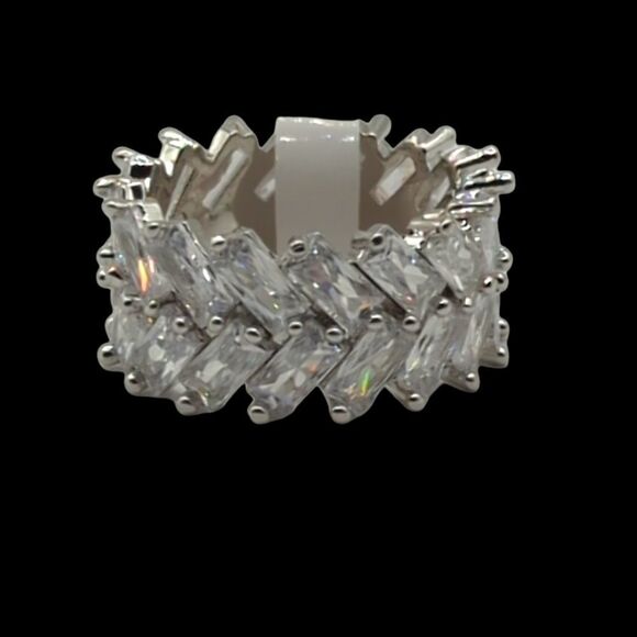 Sz-10 14K White Gold Finish Baguette CZ Ring. - Picture 3 of 8